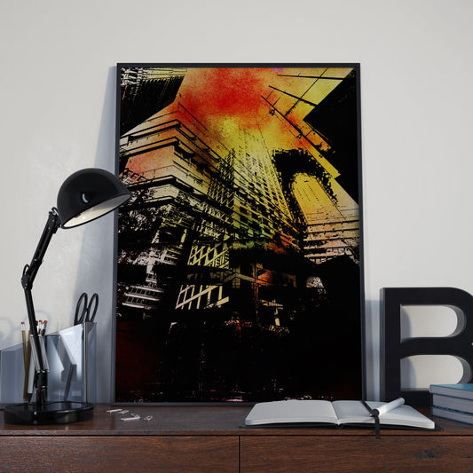Abstract Cityscape Print: Soaring Skyscrapers, Modern Wall Art