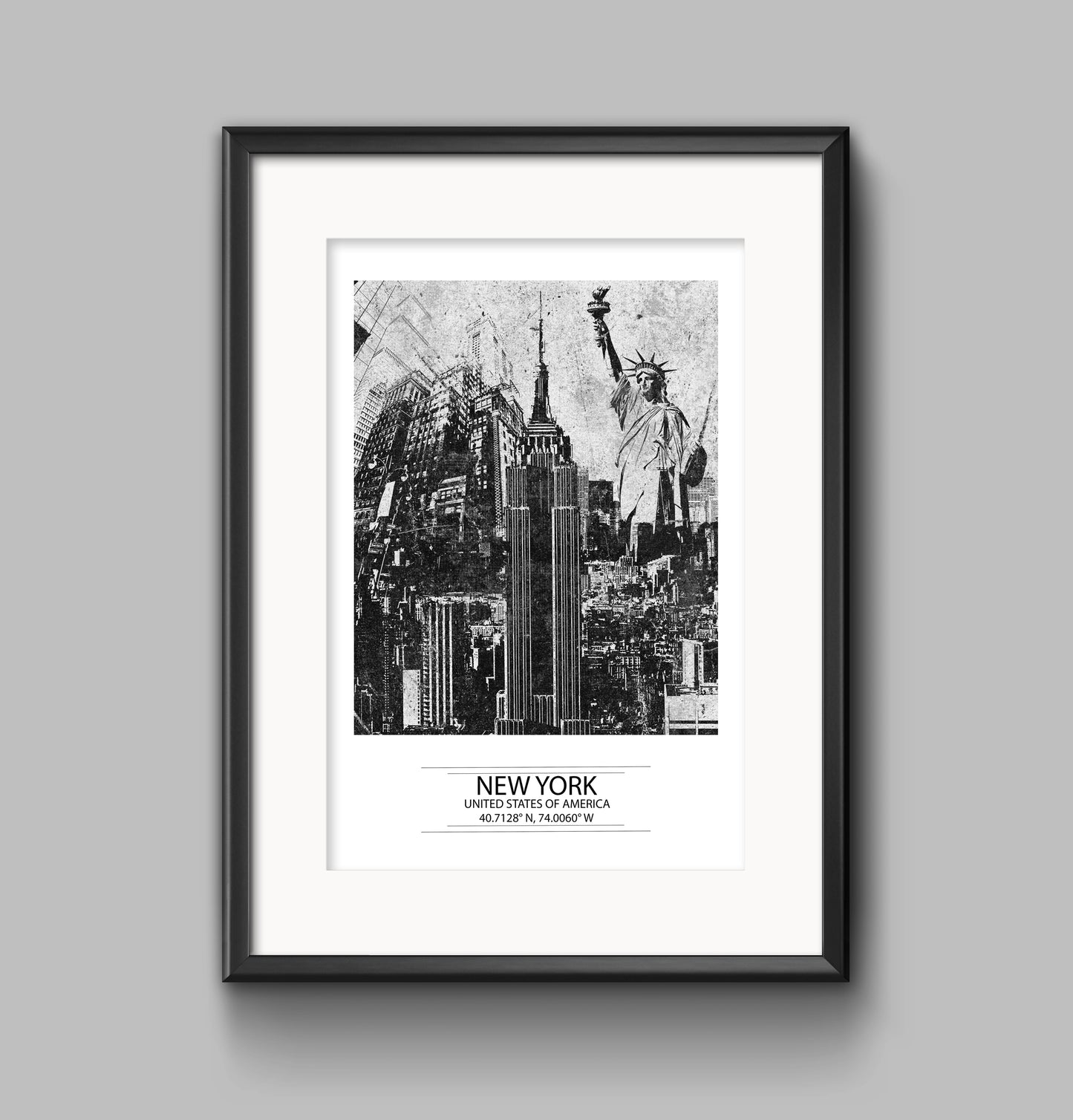 Vintage New York City Print: Black and White Abstract Cityscape