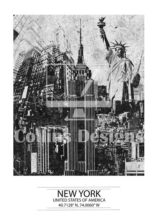 Vintage New York City Print: Black and White Abstract Cityscape